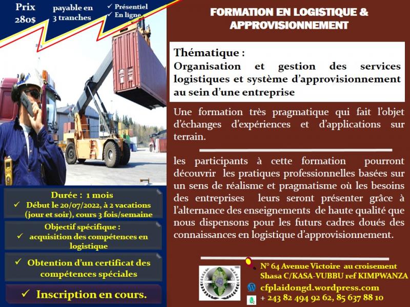 FORMATION EN LOGISTIQUE GLOBALE ET GESTION DES APPROVISIONNEMENTS